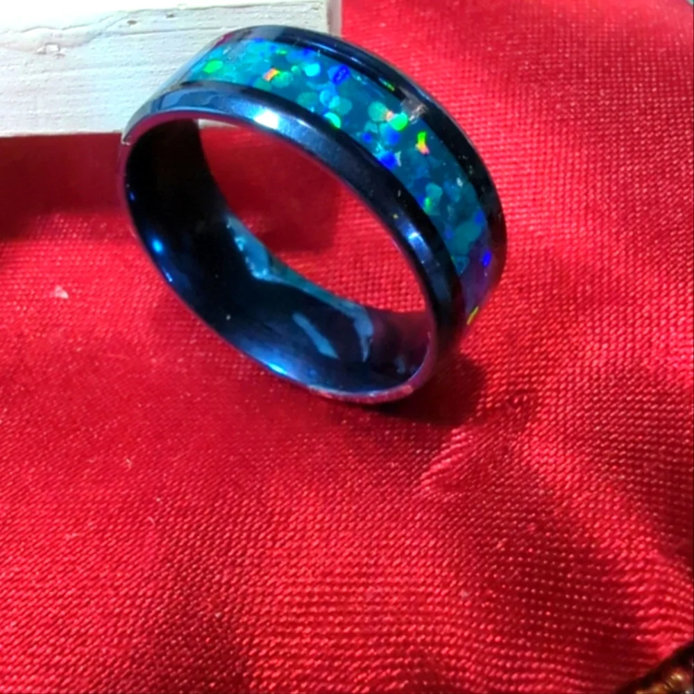 Unisex Men's/Women Synthetic Blue Opal Inlay Blue Tungsten Wedding Band Size 8